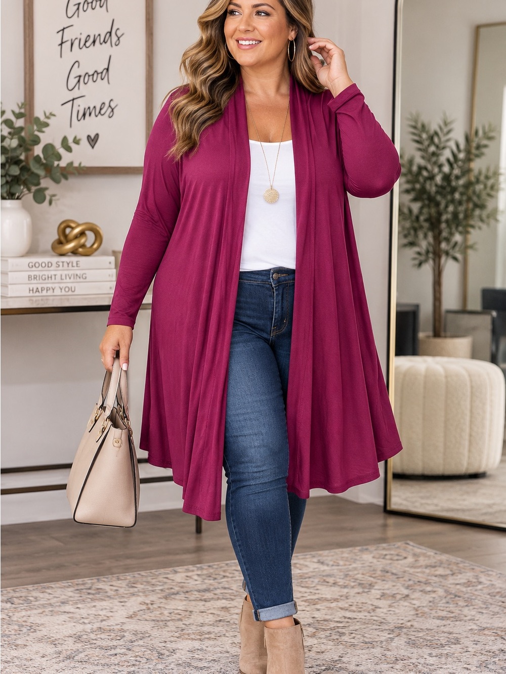 Azules 1X Berry Long Open-Front Cardigan – NWOT